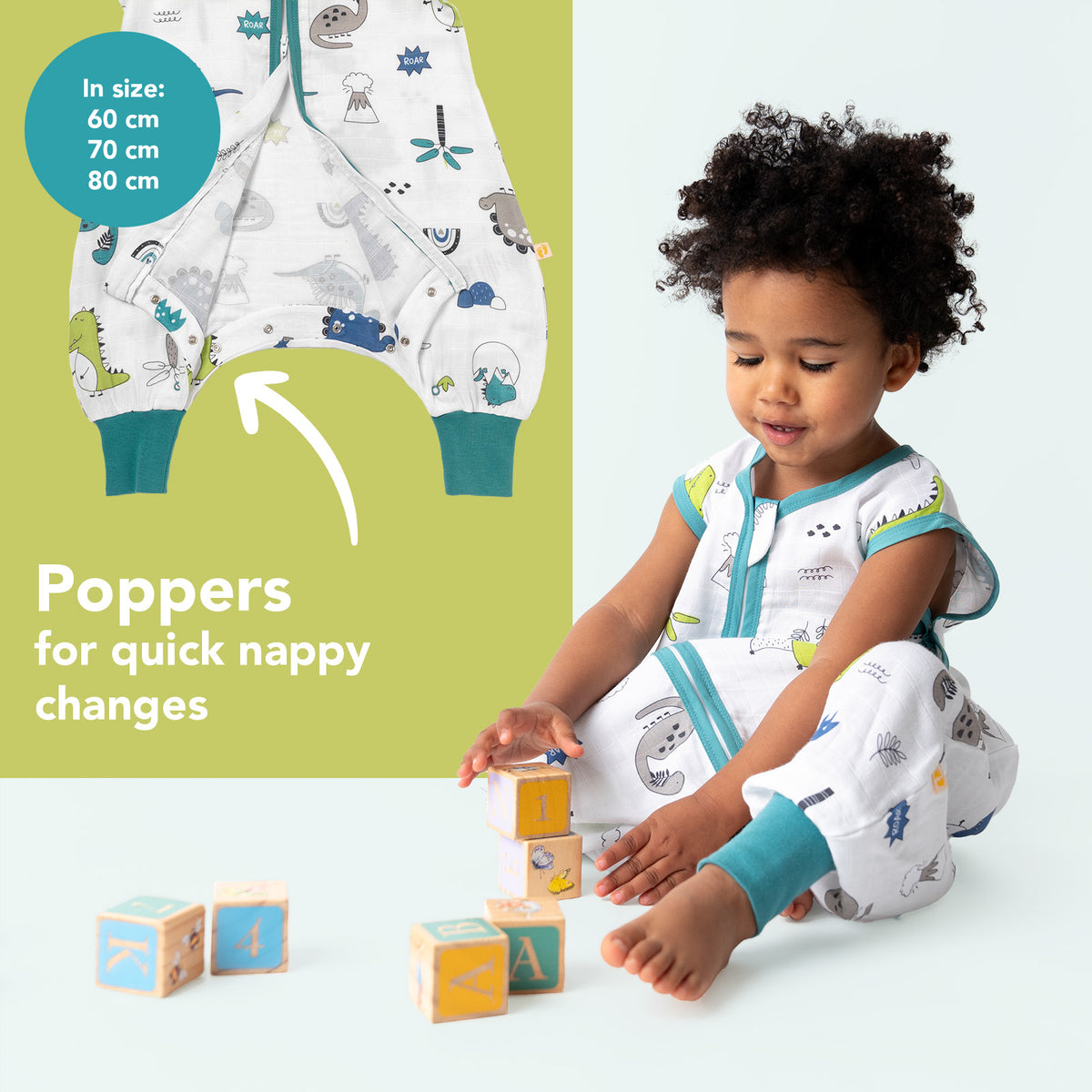 Muslin Sleeping Bag with Feet - 0.5 TOG_Dinosaur_foot area_412