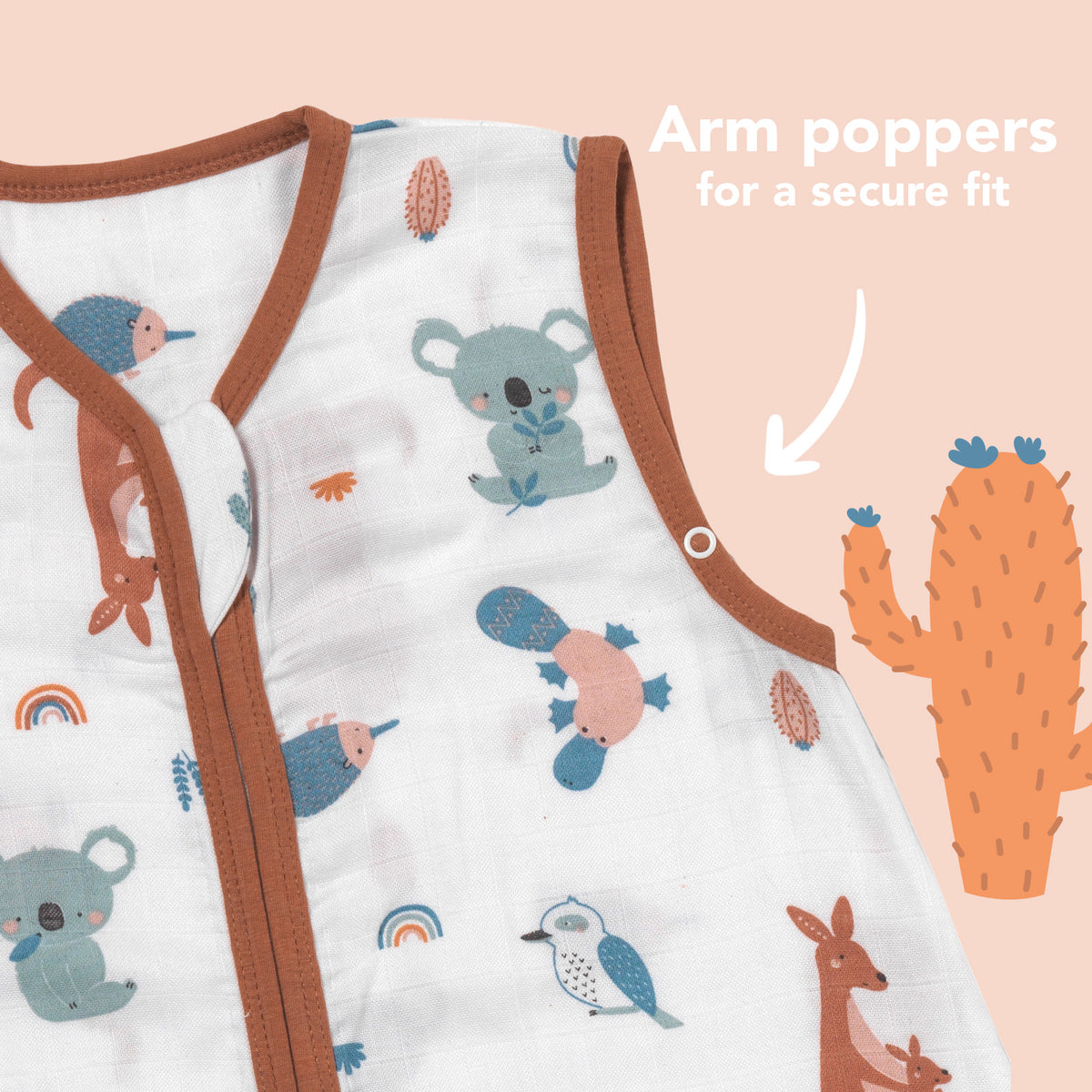 Muslin Sleeping Bag with Feet - 0.5 TOG_Kangaroo_sleeve area_412
