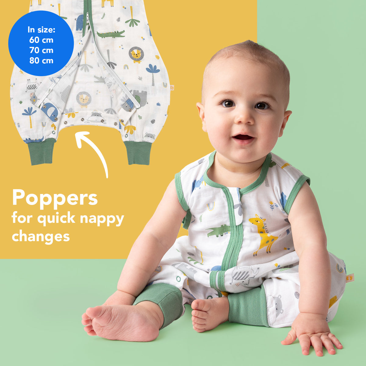 Muslin Sleeping Bag with Feet - 0.5 TOG_Jungle_foot area_412