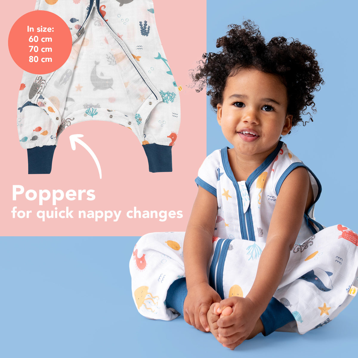 Muslin Sleeping Bag with Feet - 0.5 TOG_Under the Sea_foot area_412