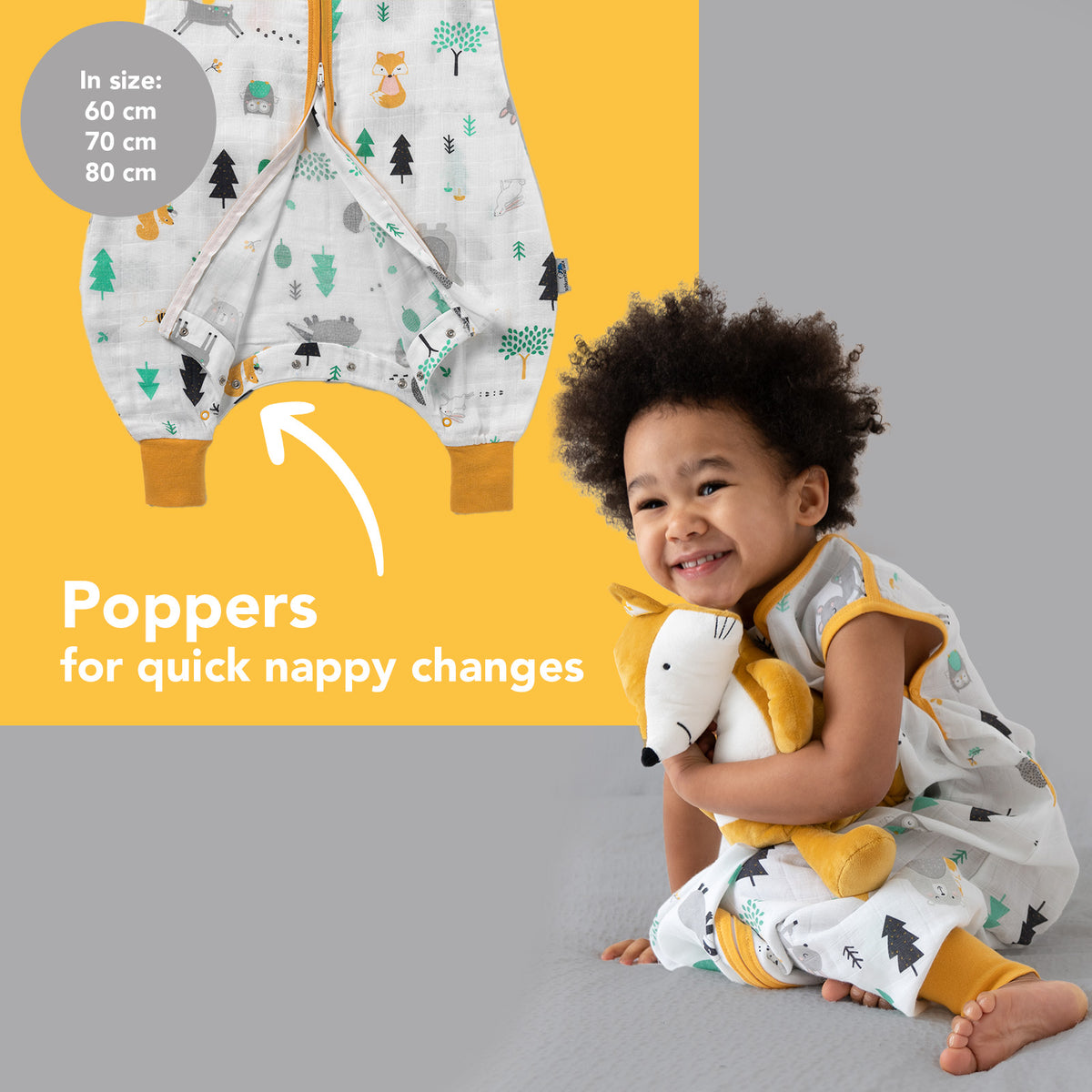 Muslin Sleeping Bag with Feet - 0.5 TOG_Woodland Animals_foot area_412