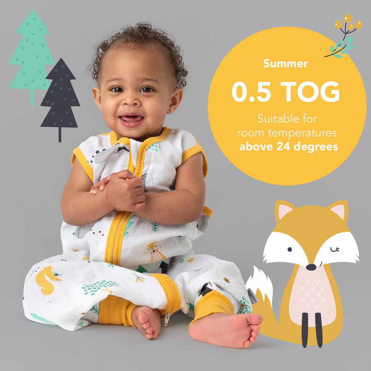 Muslin Sleeping Bag with Feet - 0.5 TOG_Woodland Animals_TOG_412