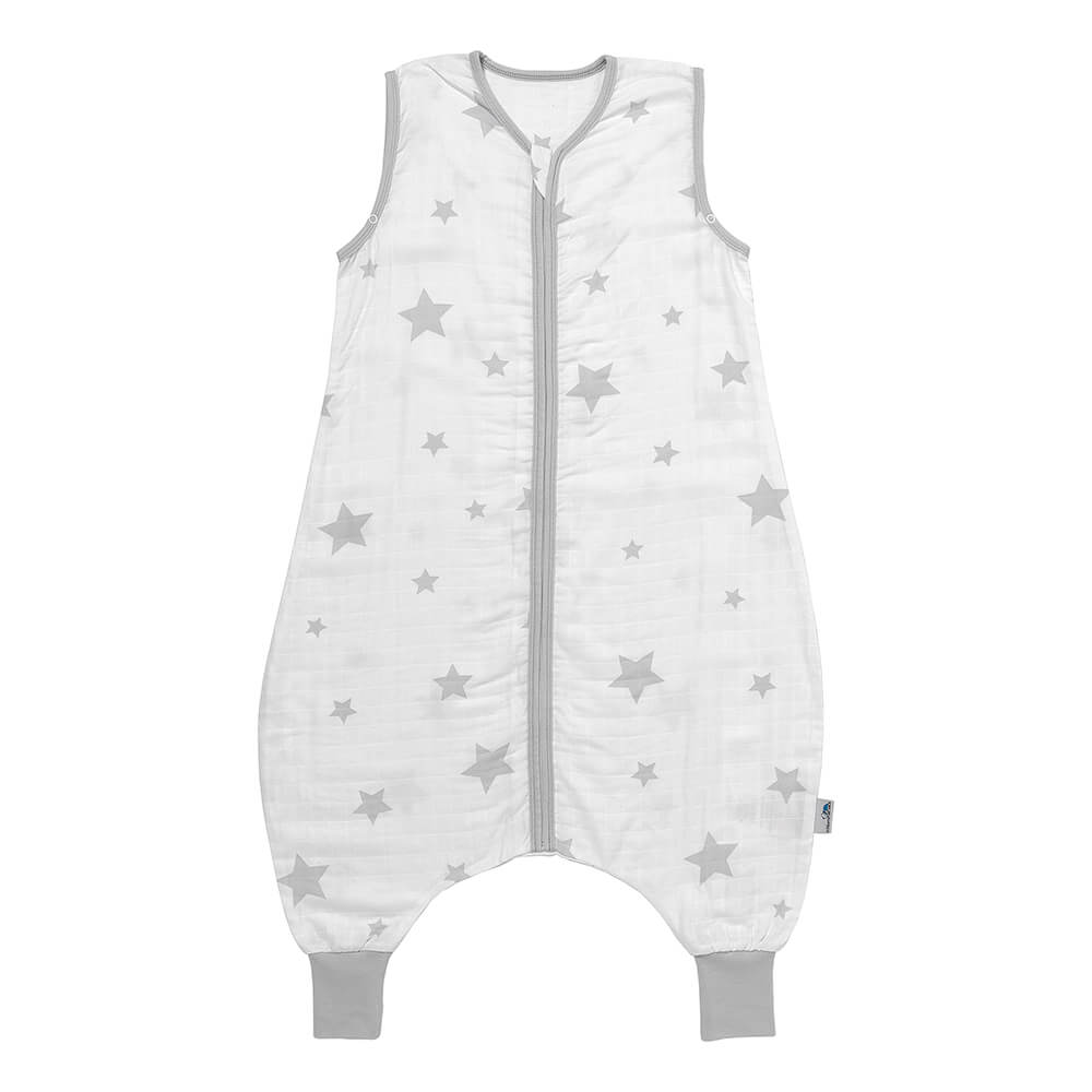 Muslin Sleeping Bag with Feet - 0.5 TOG_Grey Stars_front_412