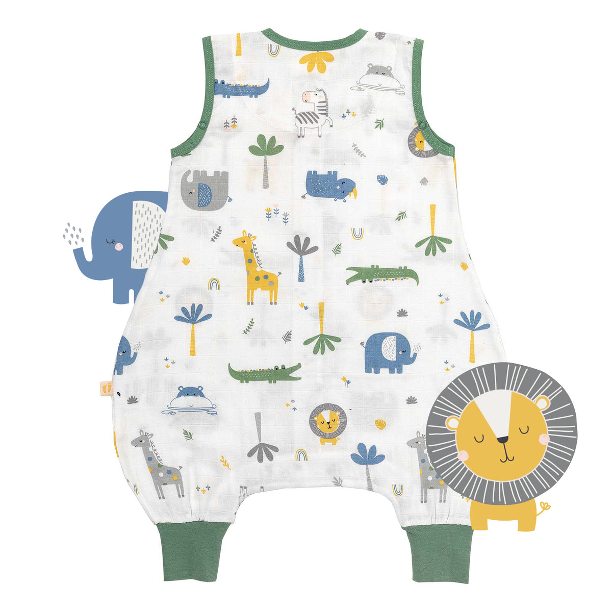 Muslin Sleeping Bag with Feet - 0.5 TOG_Jungle_back_412