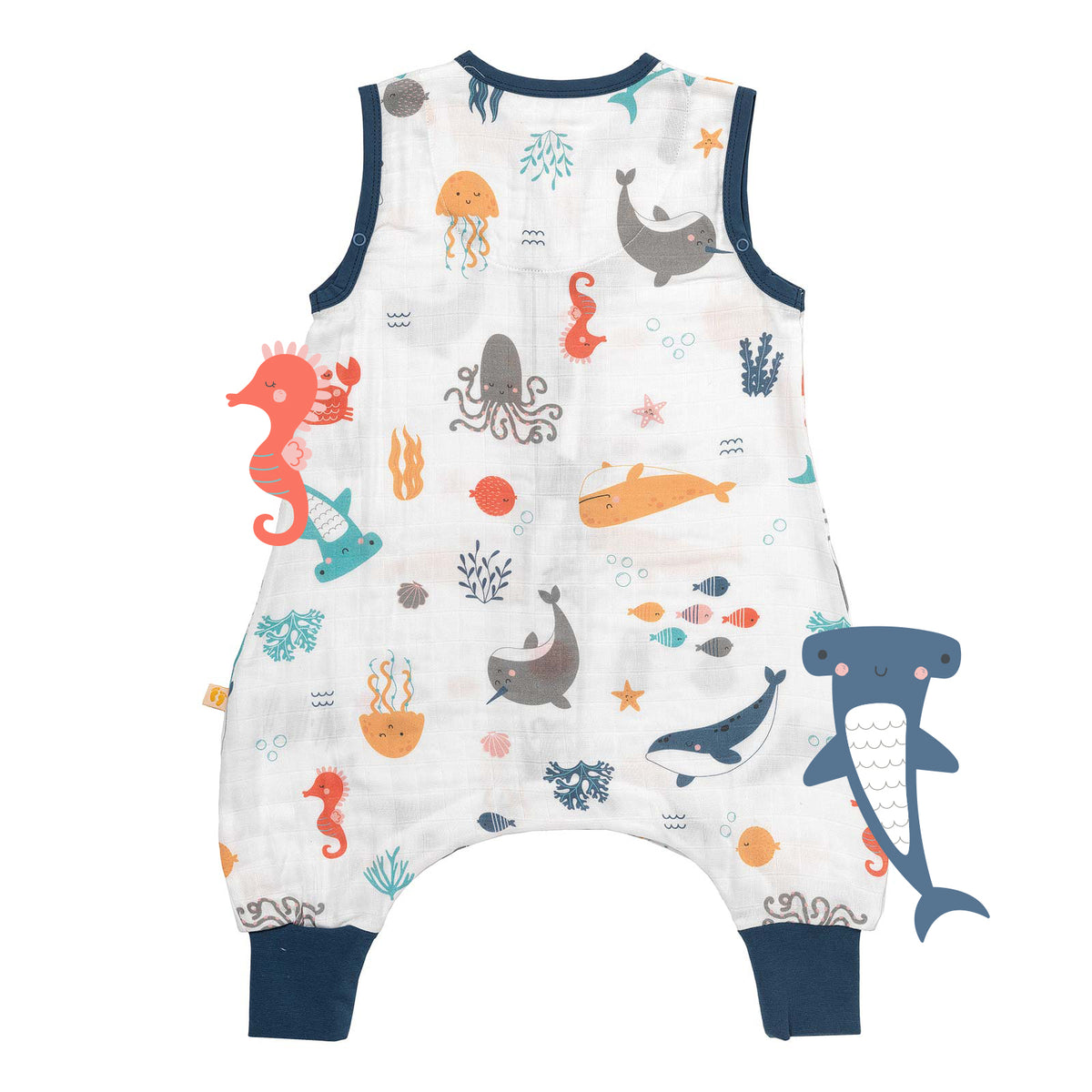 Muslin Sleeping Bag with Feet - 0.5 TOG_Under the Sea_back_412