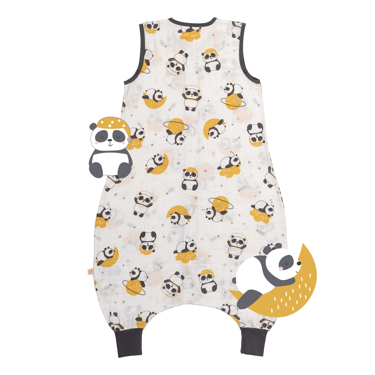 Muslin Sleeping Bag with Feet - 0.5 TOG_Panda_back_412