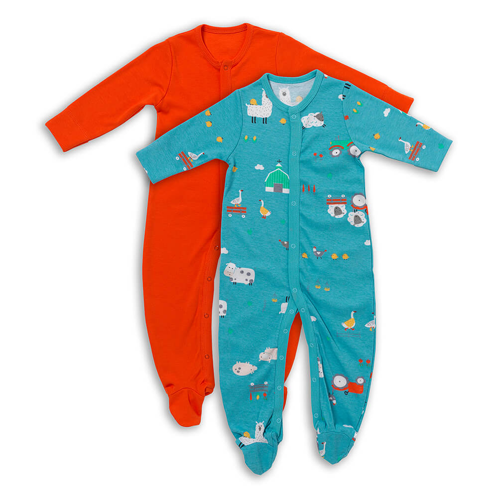 100% Organic Long Sleeve Baby Pyjamas - 2-pack_Farmyard_1_443