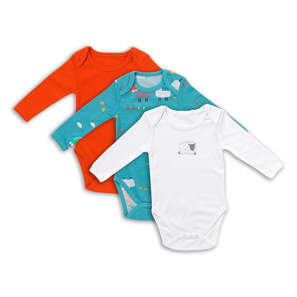 Organic Long Sleeve Baby Body - 3-pack_Farmyard_1_434