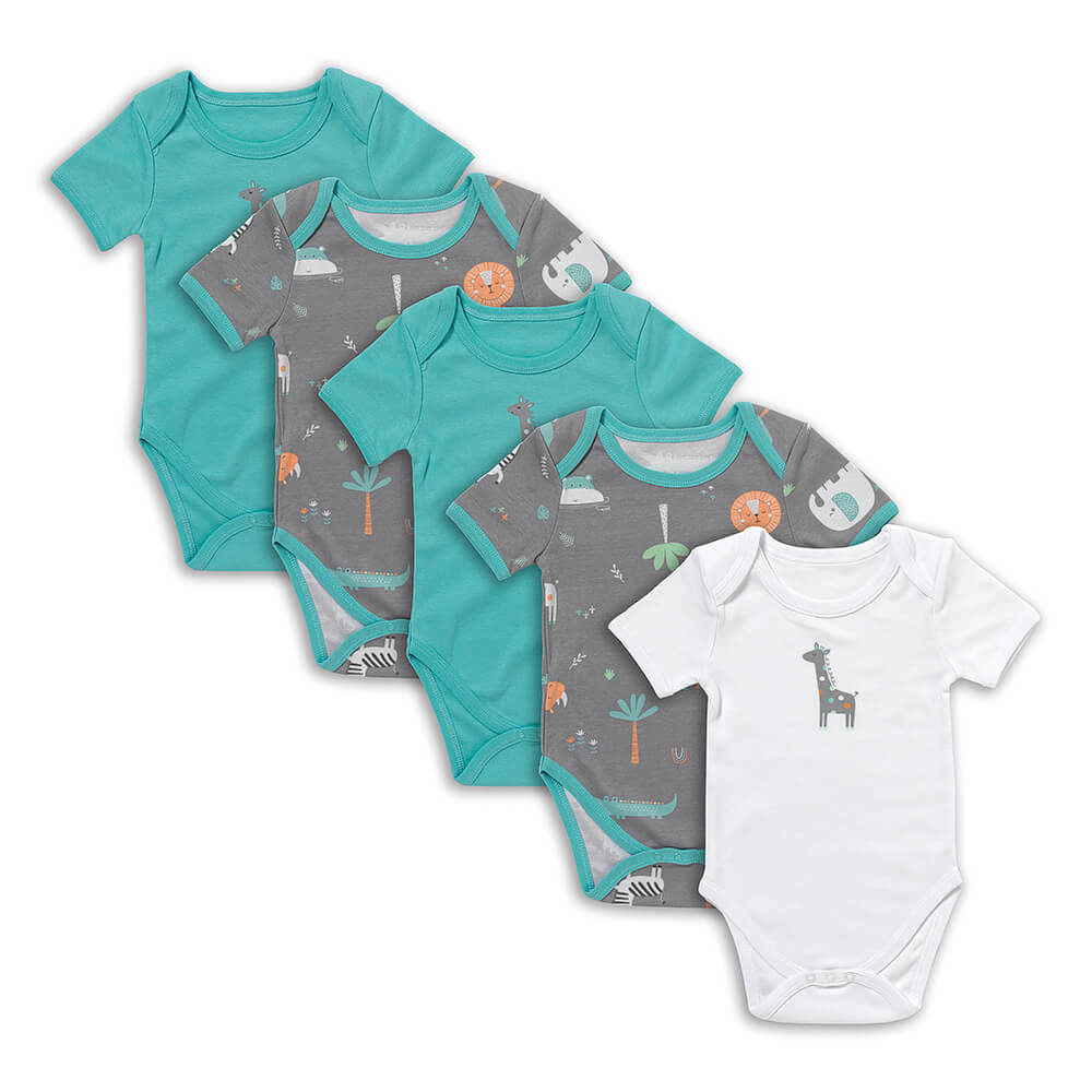 100% Organic Short Sleeve Baby Body - 5-pack_Safari_1_430