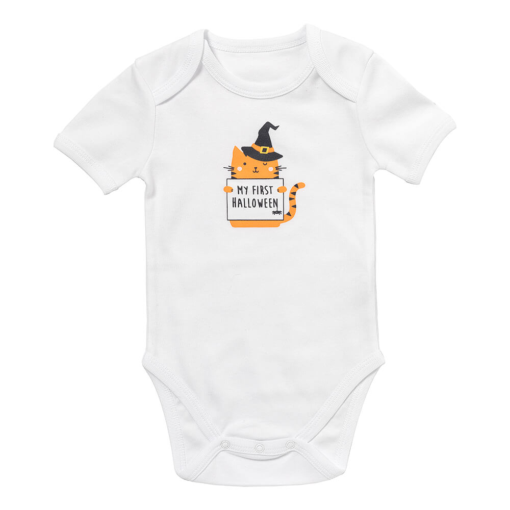 100% Organic Short Sleeve Baby Body slogan_My First Halloween_1_431