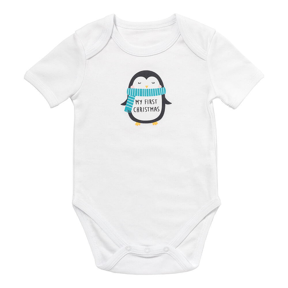 100% Organic Short Sleeve Baby Body slogan_My First Christmas_1_431