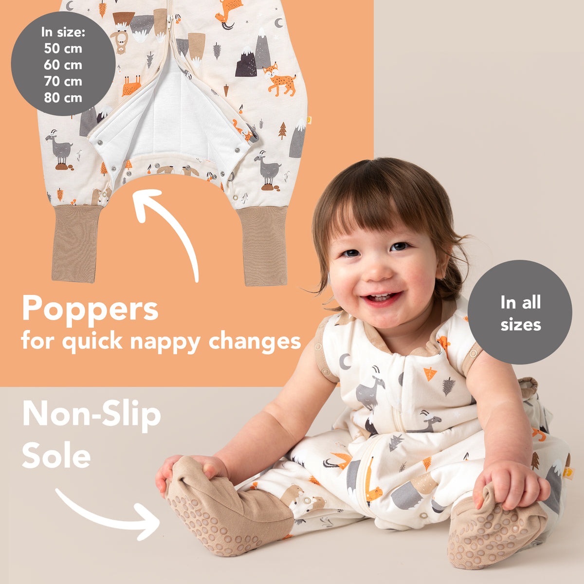 Sleeping Bag with Feet Foldable Feet Covers & Sleeves - 1.0 TOG_Mountain Animals_foot area_1182