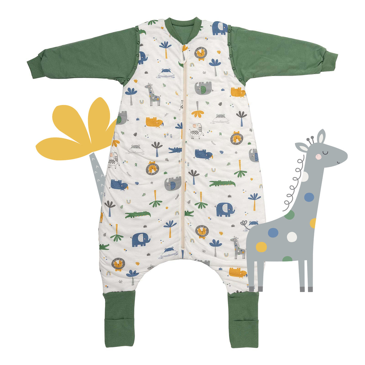Sleeping Bag with Feet Foldable Feet Covers & Sleeves - 1.0 TOG_Jungle_front_1182