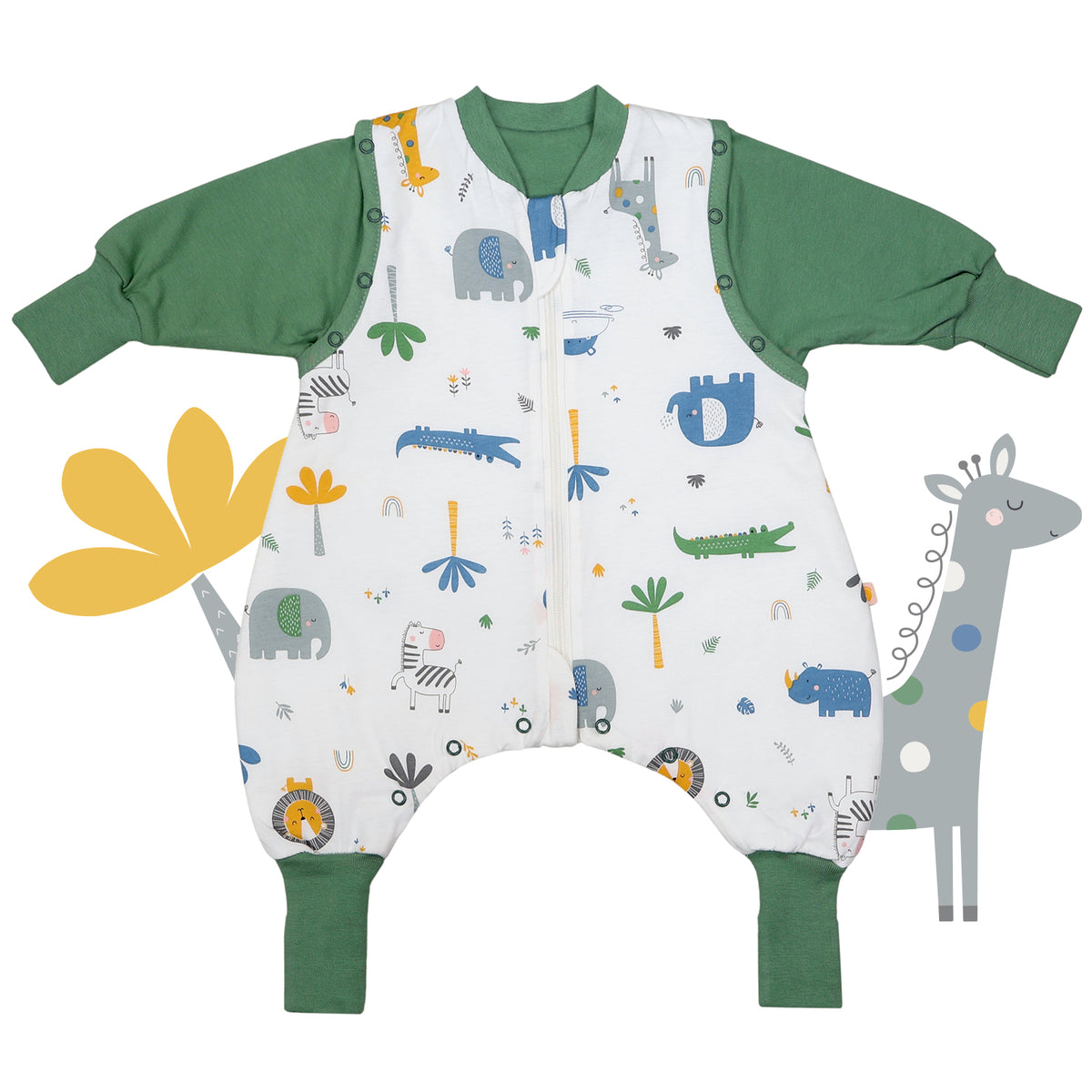 Sleeping Bag with Feet Foldable Feet Covers & Sleeves - 1.0 TOG_Jungle_front_1182