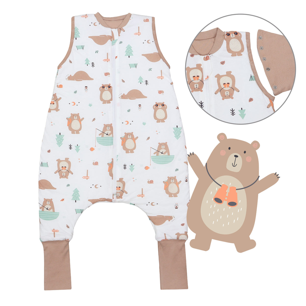 Sleeping Bag with Feet Foldable Feet Covers & Sleeves - 1.0 TOG_Explorer Bear_Front with armhole_1182