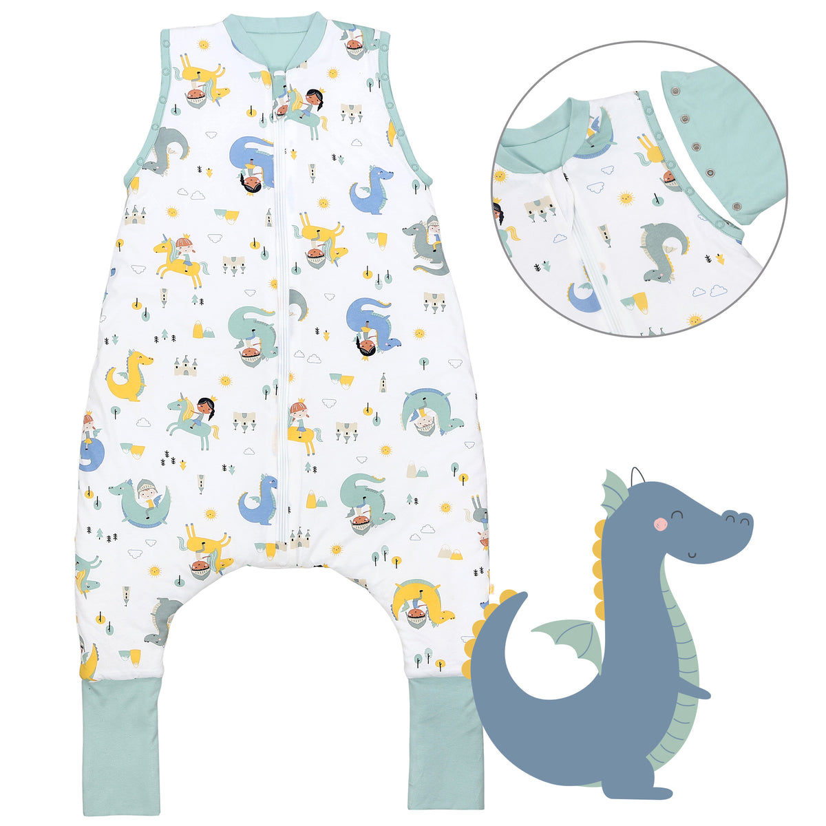 Sleeping Bag with Feet Foldable Feet Covers & Sleeves - 1.0 TOG_Fantasia_Front with armhole_1182