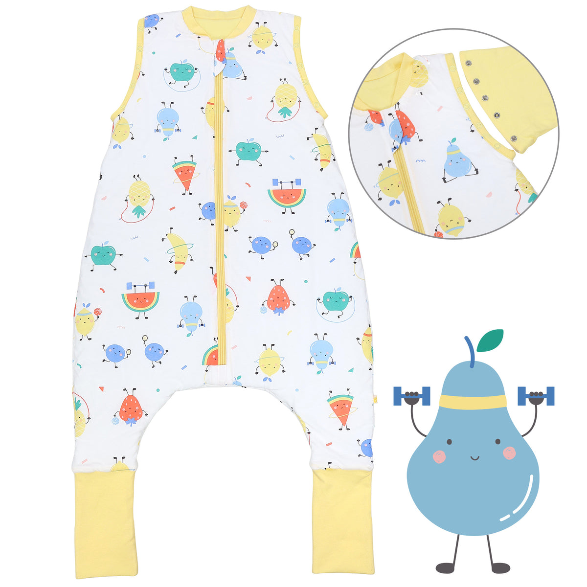 Sleeping Bag with Feet Foldable Feet Covers & Sleeves - 1.0 TOG_Sporty Fruit_Front with armhole_1182