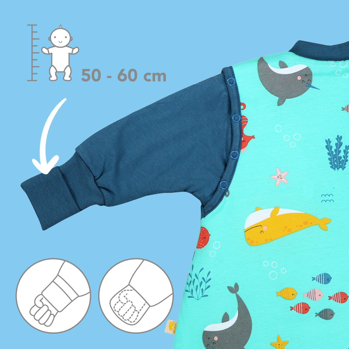Sleeping Bag with Feet Foldable Feet Covers & Sleeves - 1.0 TOG_Under the Sea_sleeve area_1182