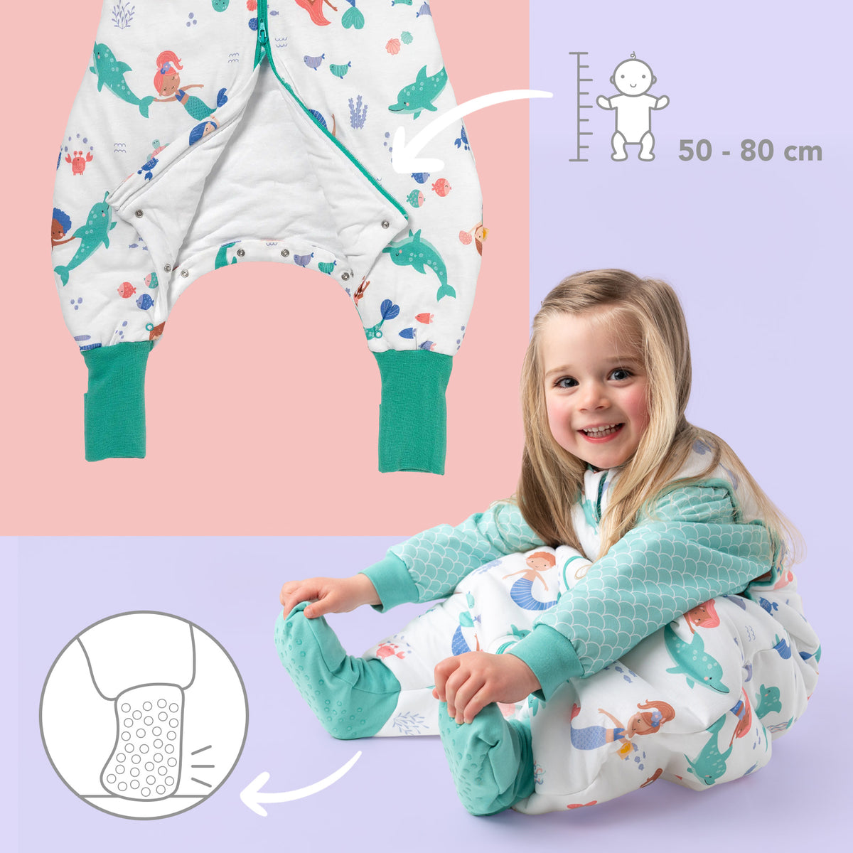 Sleeping Bag with Feet Foldable Feet Covers & Sleeves - 1.0 TOG_Mermaid_foot area_1182