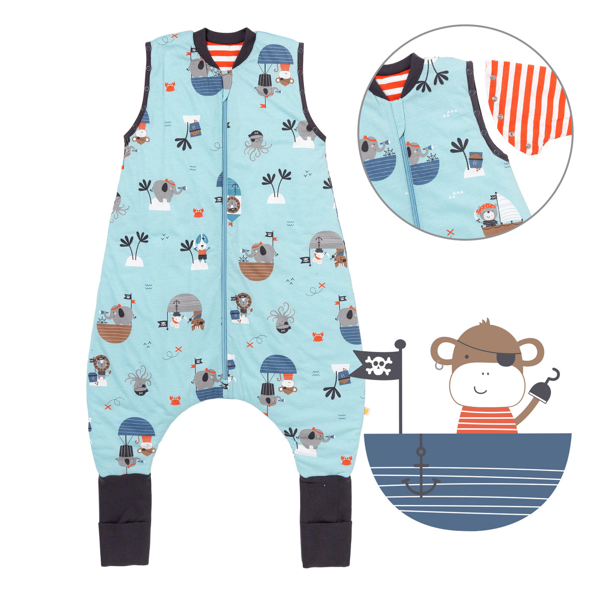 Sleeping Bag with Feet Foldable Feet Covers & Sleeves - 1.0 TOG_Pirate_Front with armhole_1182
