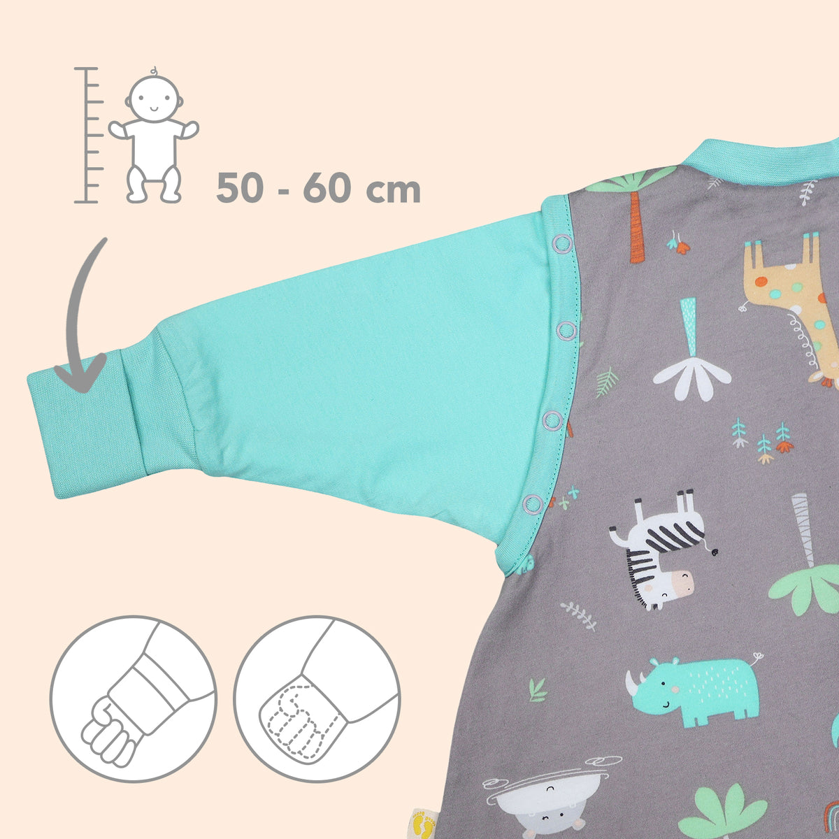 Sleeping Bag with Feet Foldable Feet Covers & Sleeves - 1.0 TOG_Safari_sleeve area_1182