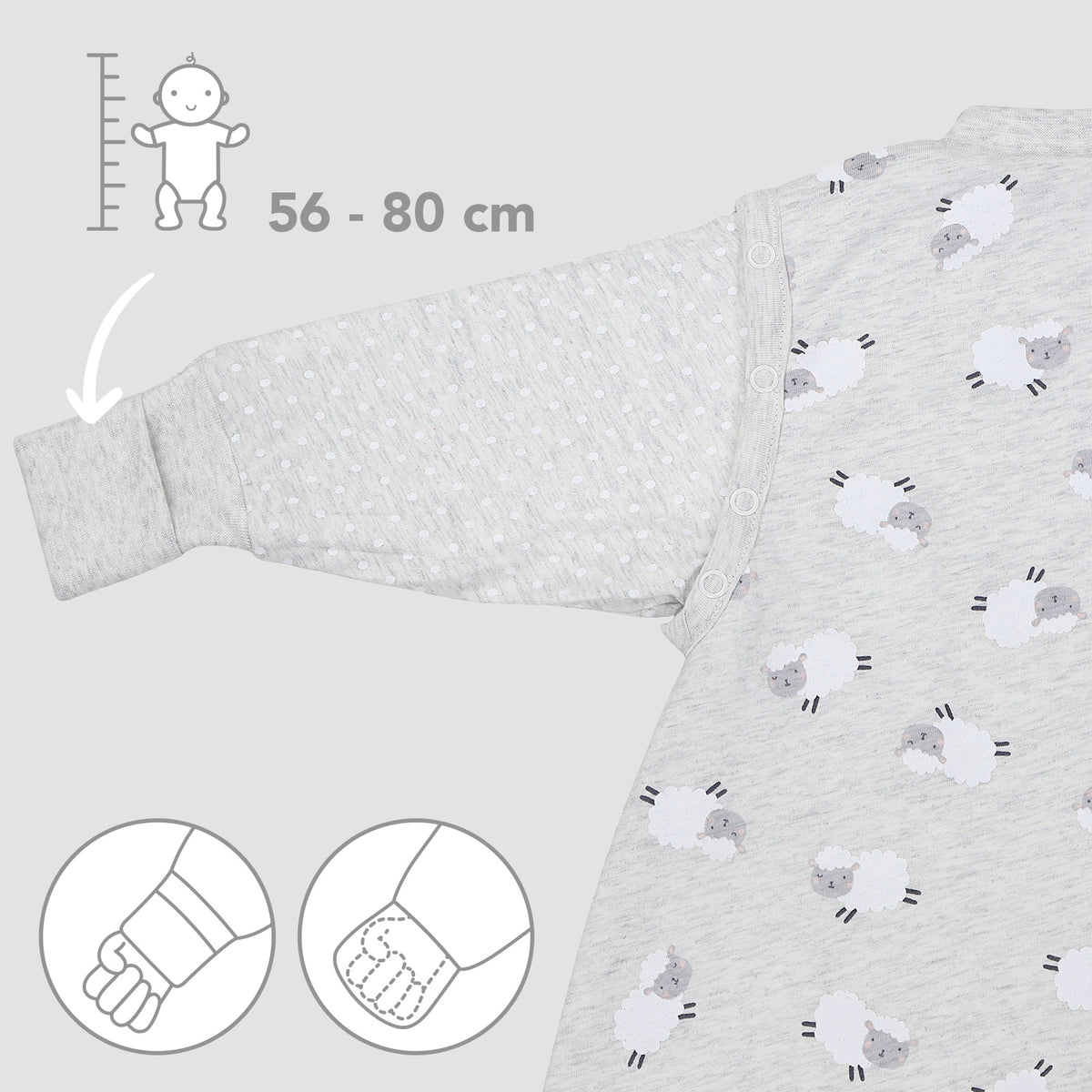 Baby Sleeping Bag - 1.0 TOG_Counting Sheep_sleeve area_1187
