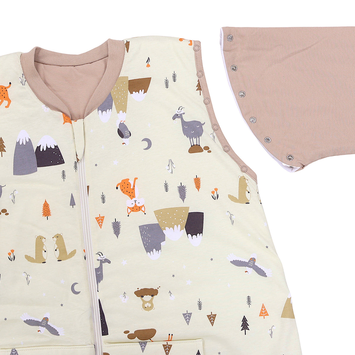 Adult Sleeping Bag with Feet & Detachable Sleeves - 2.5 TOG_Mountain Animals_sleeve area_1188
