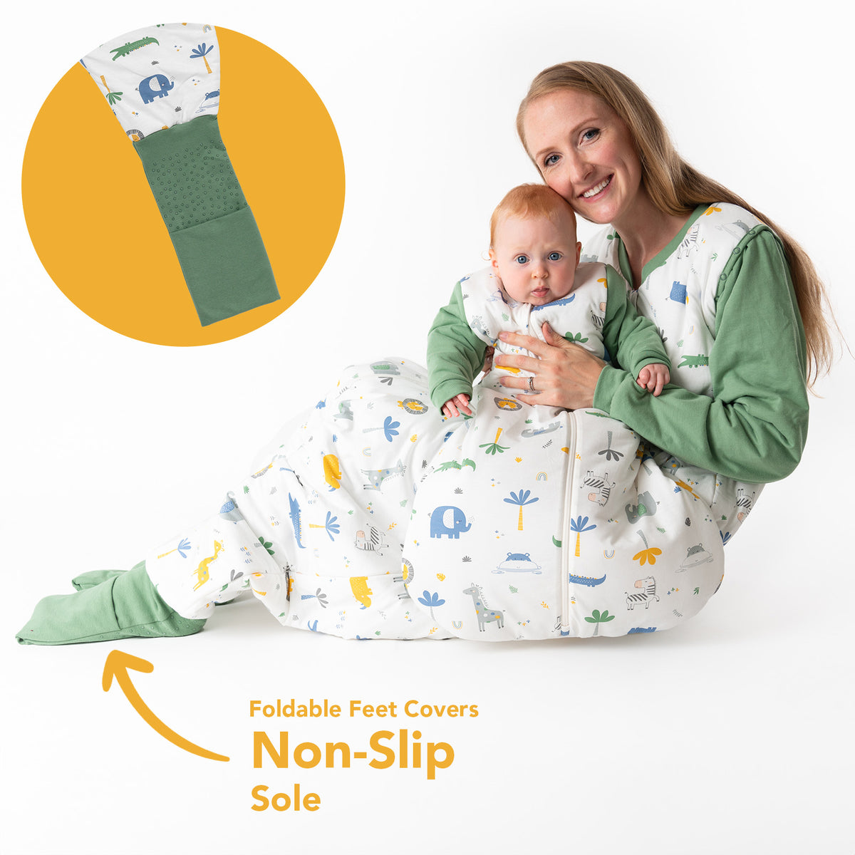 Adult Sleeping Bag with Feet & Detachable Sleeves - 2.5 TOG_Jungle_foot area_1188