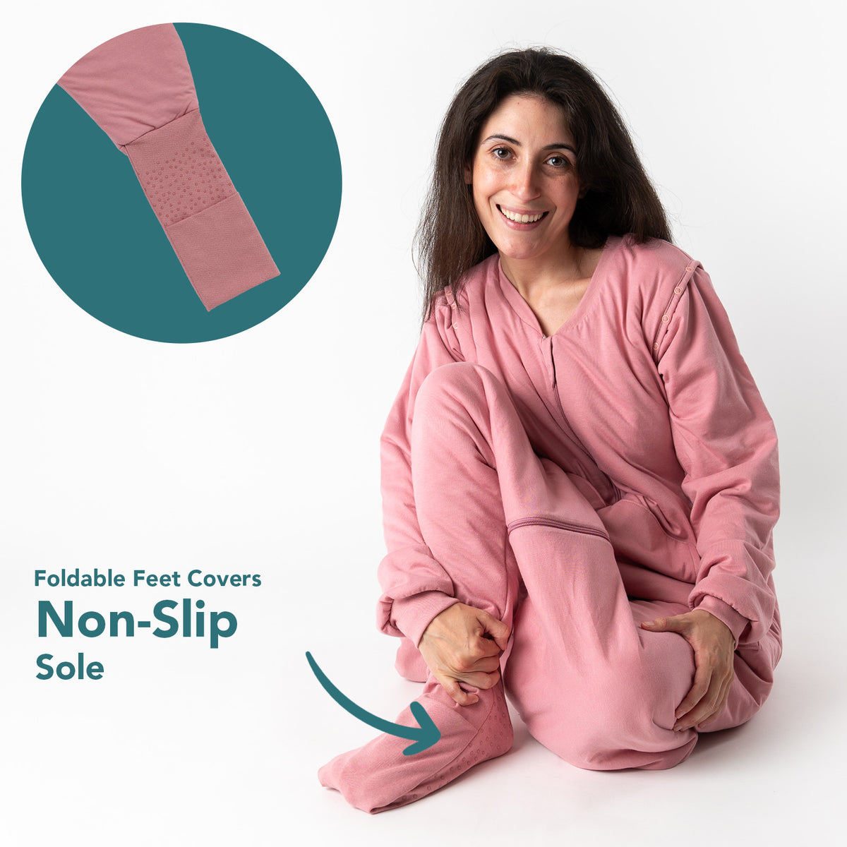 Adult Sleeping Bag with Feet & Detachable Sleeves - 2.5 TOG_Rose Pink_foot area_1188