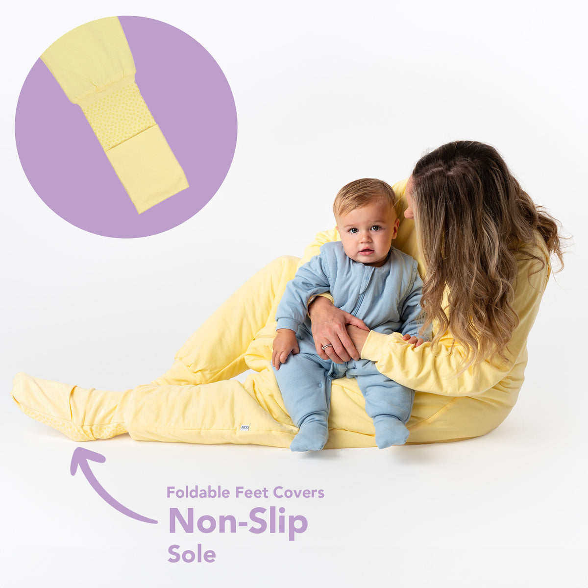 Adult Sleeping Bag with Feet & Detachable Sleeves - 2.5 TOG_Soft Yellow_foot area_1188