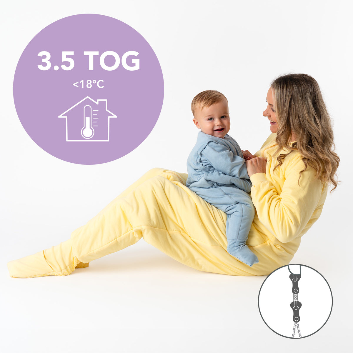 Adult Sleeping Bag with Feet & Detachable Sleeves - 3.5 TOG_Soft Yellow_TOG_1189