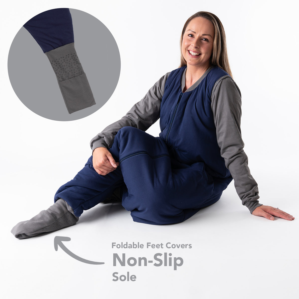 Adult Sleeping Bag with Feet & Detachable Sleeves - 1.0 TOG_Navy Grey_foot area_1190