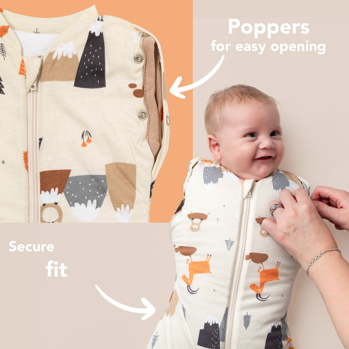 Swaddle bag 3.5 TOG_Mountain Animals_sleeve area_1199