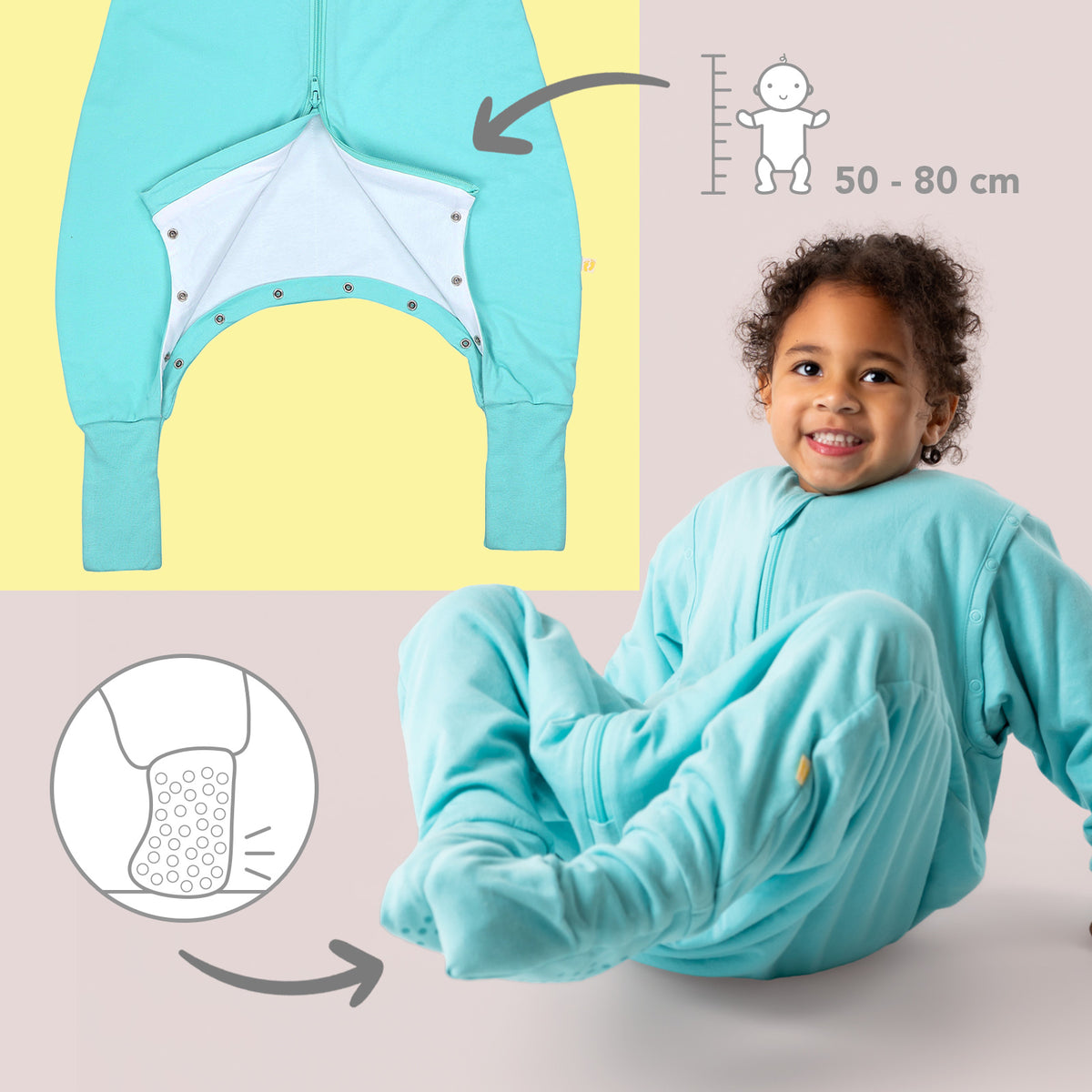 Sleeping Bag with Feet Foldable Feet Covers & Sleeves - 1.0 TOG_Aqua_foot area_1200