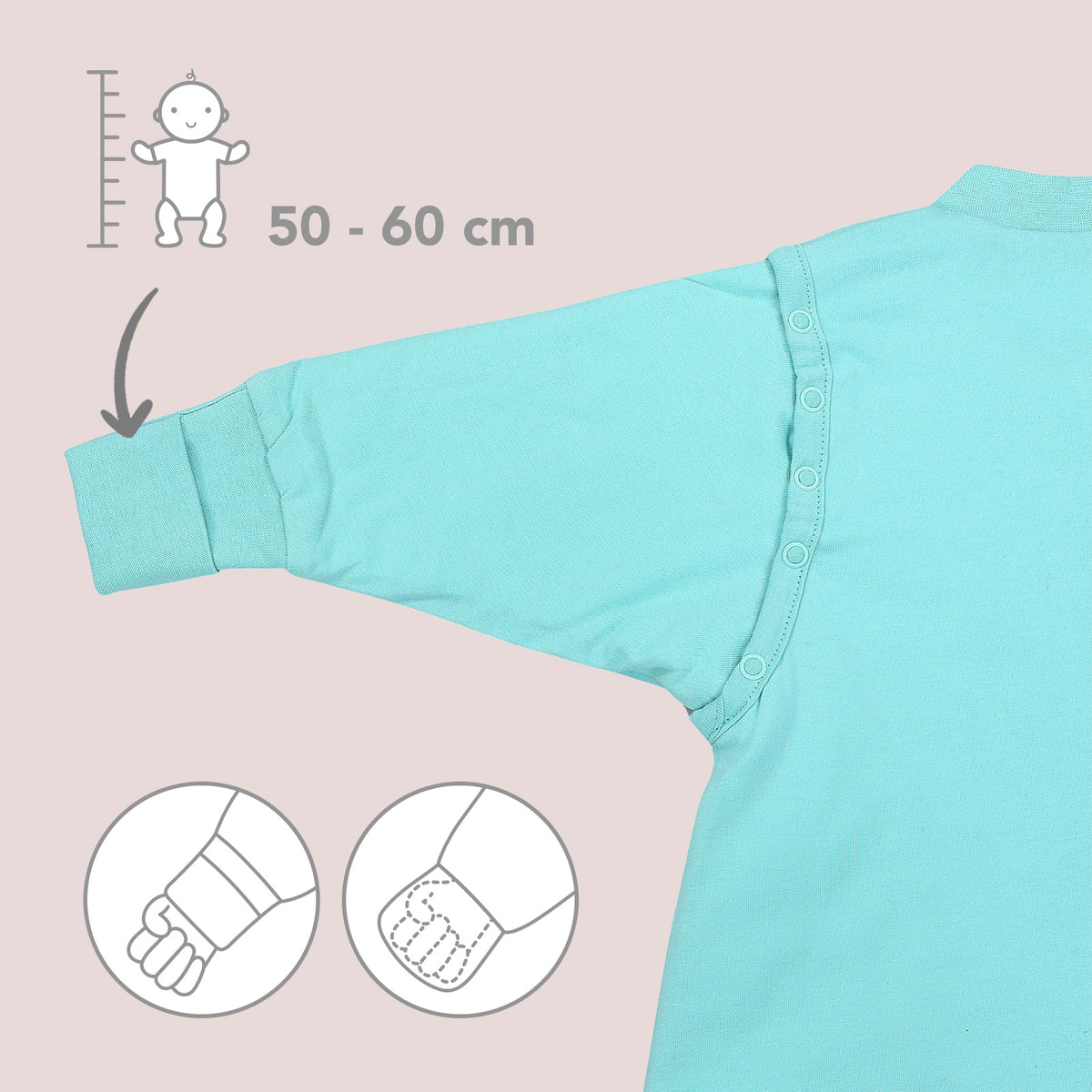 Sleeping Bag with Feet Foldable Feet Covers & Sleeves - 1.0 TOG_Aqua_sleeve area_1200