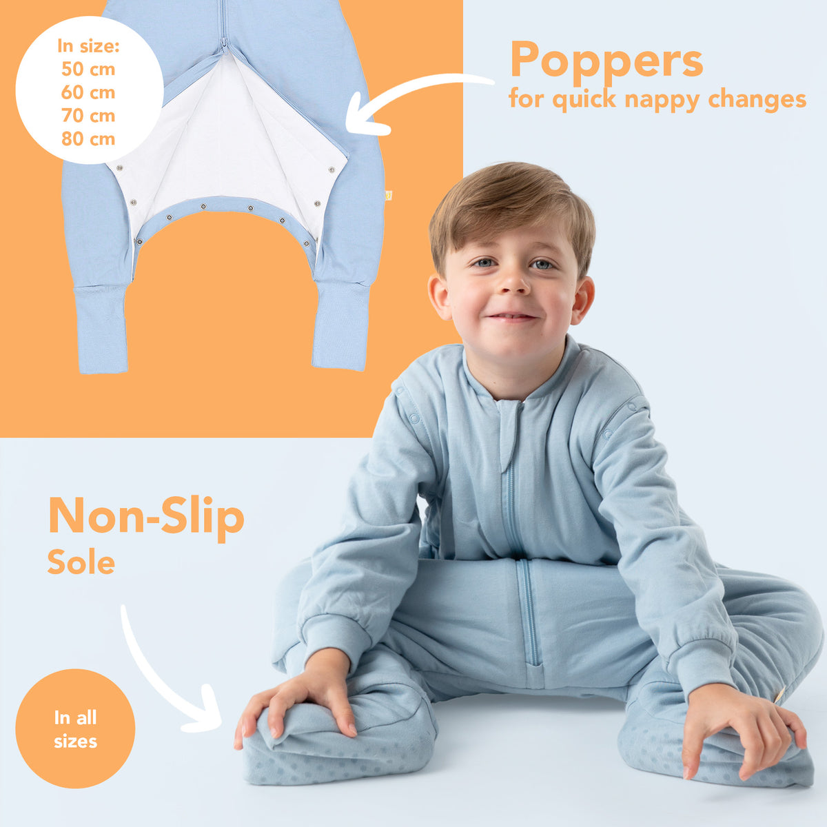 Sleeping Bag with Feet Foldable Feet Covers & Sleeves - 1.0 TOG_Powder Blue_foot area_1200