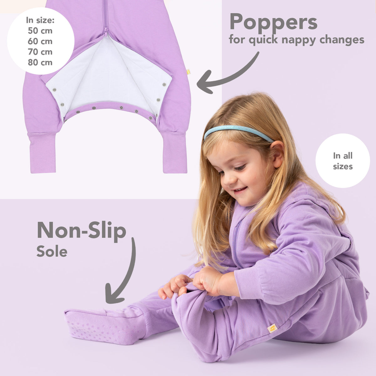 Sleeping Bag with Feet Foldable Feet Covers & Sleeves - 1.0 TOG_Lilac_foot area_1200