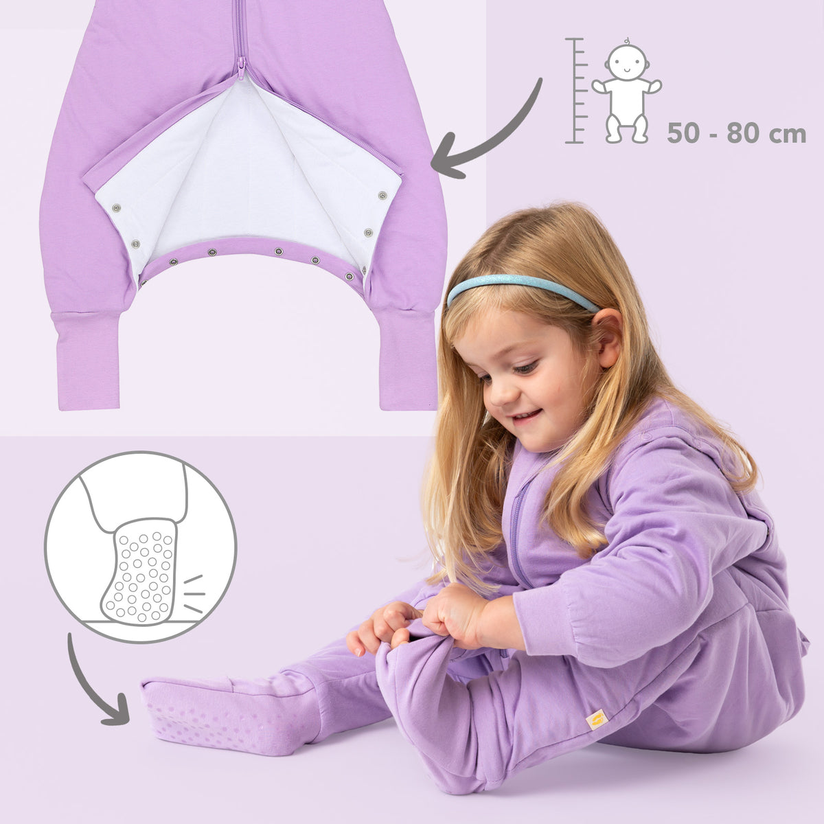 Sleeping Bag with Feet Foldable Feet Covers & Sleeves - 1.0 TOG_Lilac_foot area_1200
