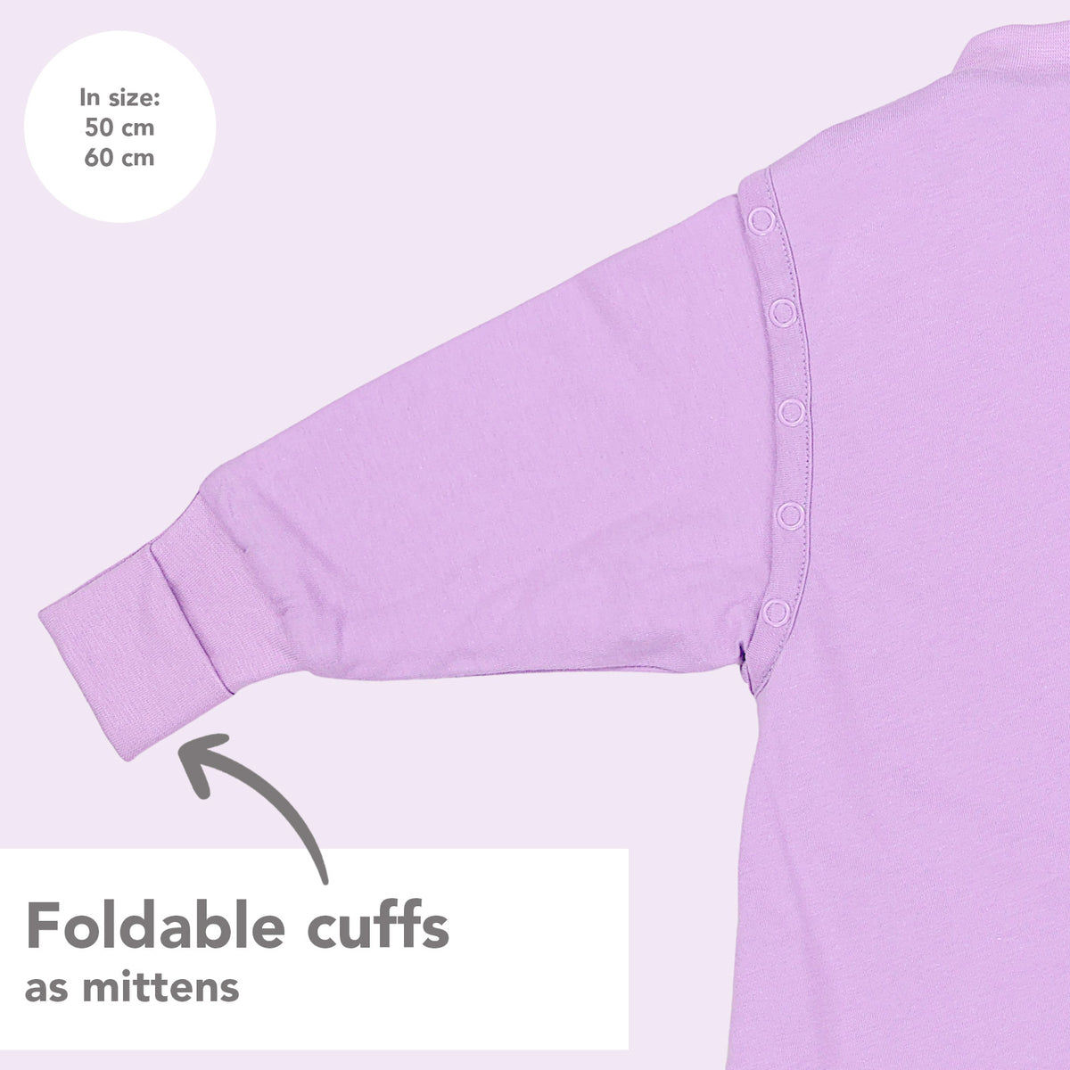Sleeping Bag with Feet Foldable Feet Covers & Sleeves - 1.0 TOG_Lilac_Cuffs_1200