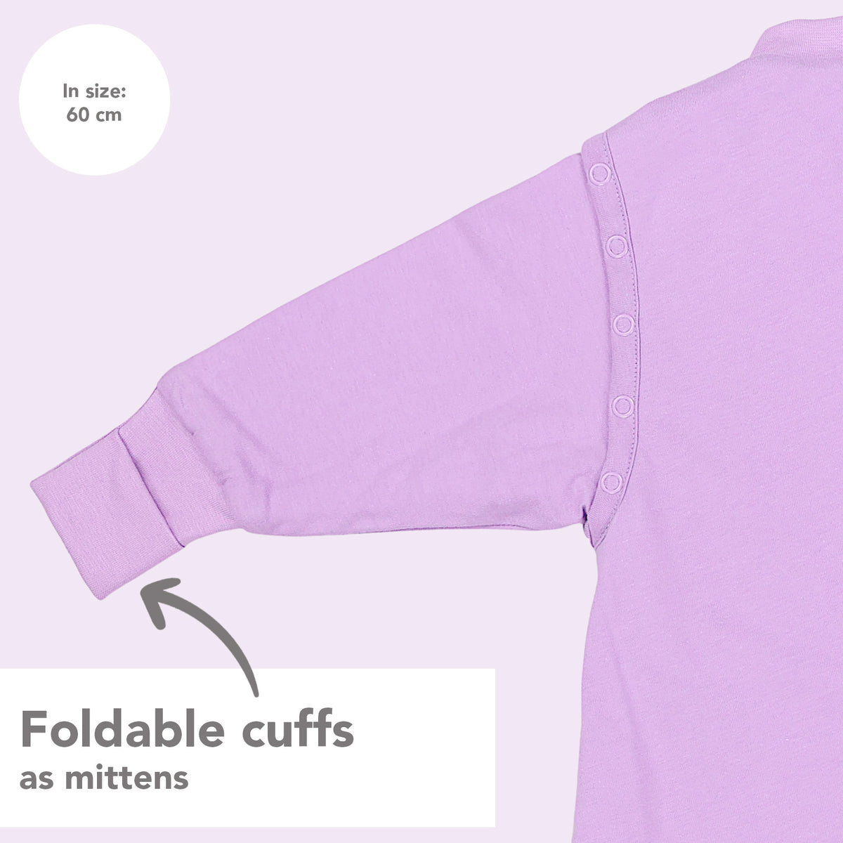 Sleeping Bag with Feet Foldable Feet Covers & Sleeves - 1.0 TOG_Lilac_Cuffs_1200