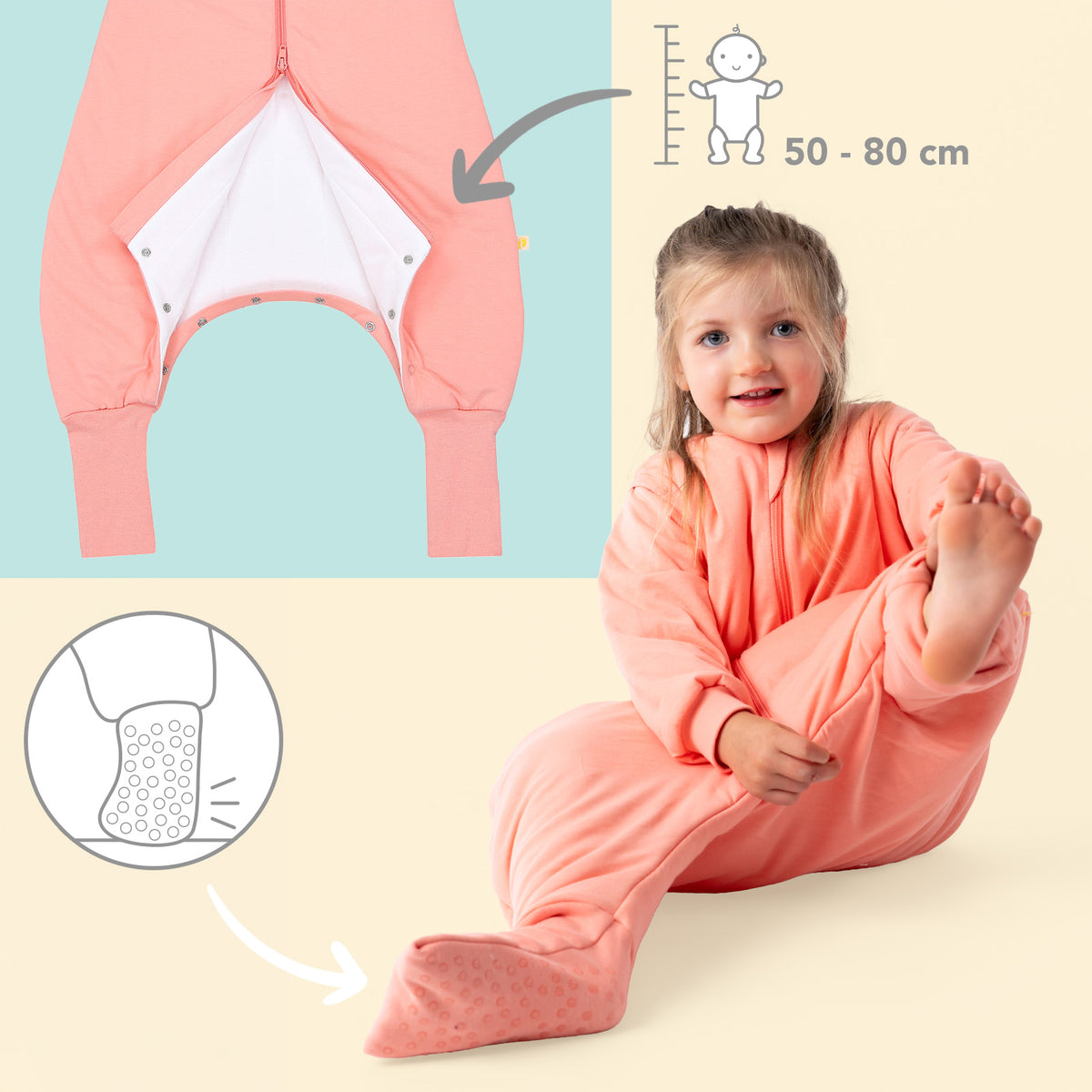 Sleeping Bag with Feet Foldable Feet Covers & Sleeves - 1.0 TOG_Peach_foot area_1200