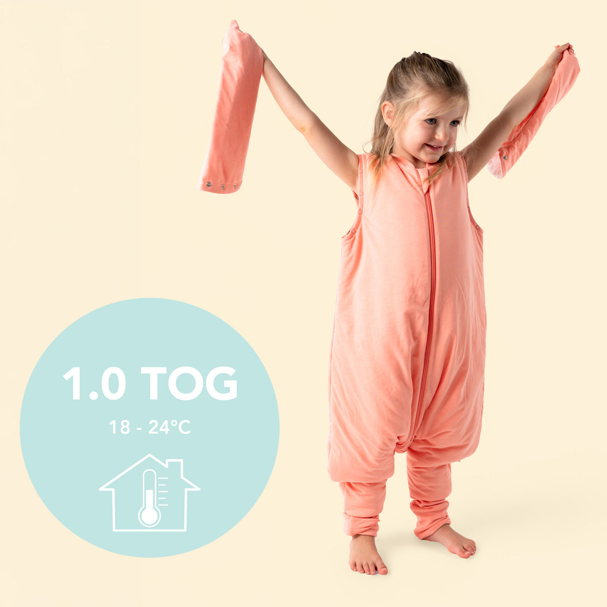 Sleeping Bag with Feet Foldable Feet Covers & Sleeves - 1.0 TOG_Peach_TOG_1200