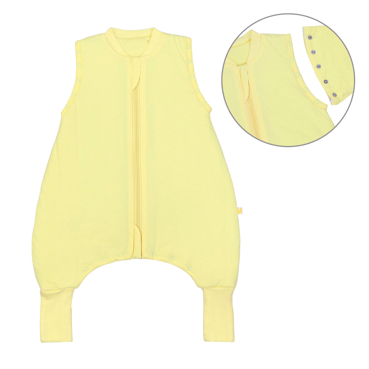 Sleeping Bag with Feet Foldable Feet Covers & Sleeves - 1.0 TOG_Soft Yellow_Front with armhole_1200