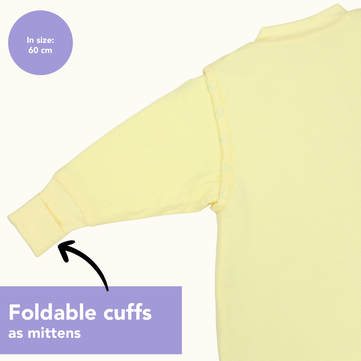 Sleeping Bag with Feet Foldable Feet Covers & Sleeves - 1.0 TOG_Soft Yellow_Cuffs_1200