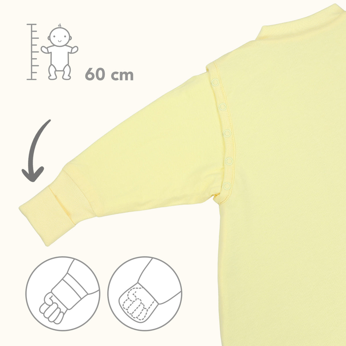 Sleeping Bag with Feet Foldable Feet Covers & Sleeves - 1.0 TOG_Soft Yellow_sleeve area_1200
