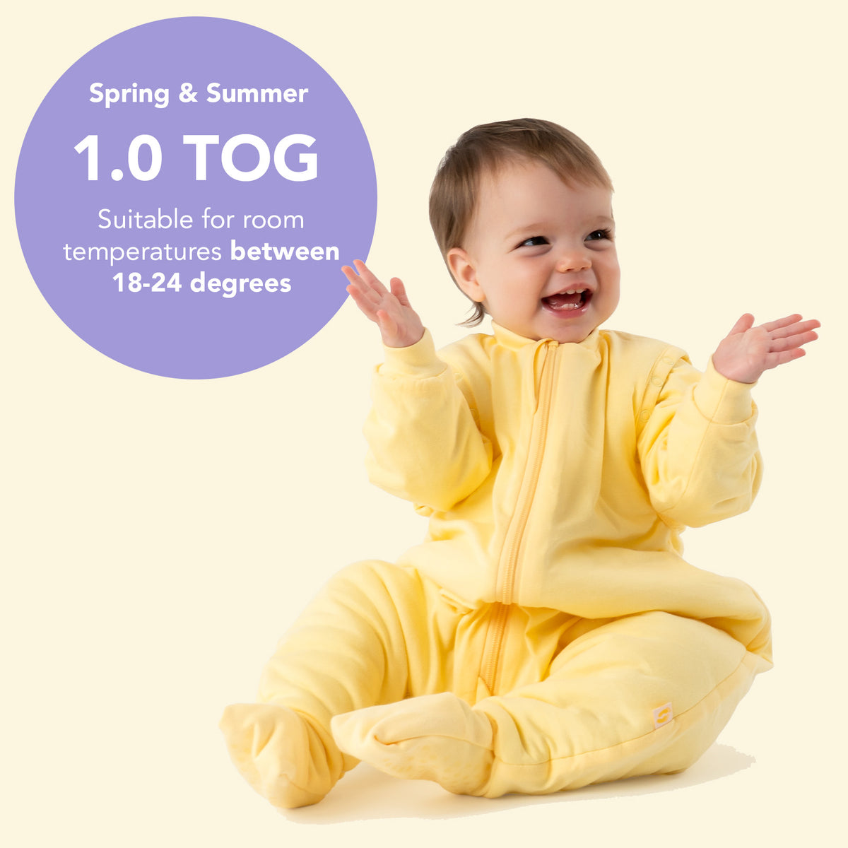 Sleeping Bag with Feet Foldable Feet Covers & Sleeves - 1.0 TOG_Soft Yellow_TOG_1200