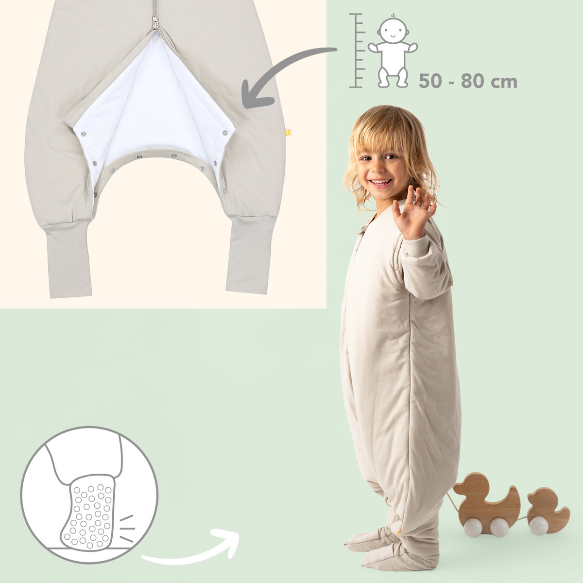 Sleeping Bag with Feet Foldable Feet Covers & Sleeves - 1.0 TOG_Oatmeal_foot area_1200