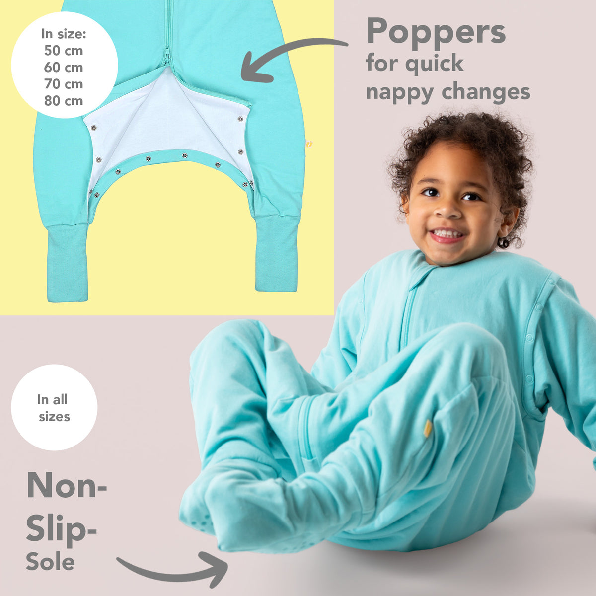 Sleeping Bag with Feet & Foldable Feet Covers - 2.5 TOG_Aqua_foot area_1202