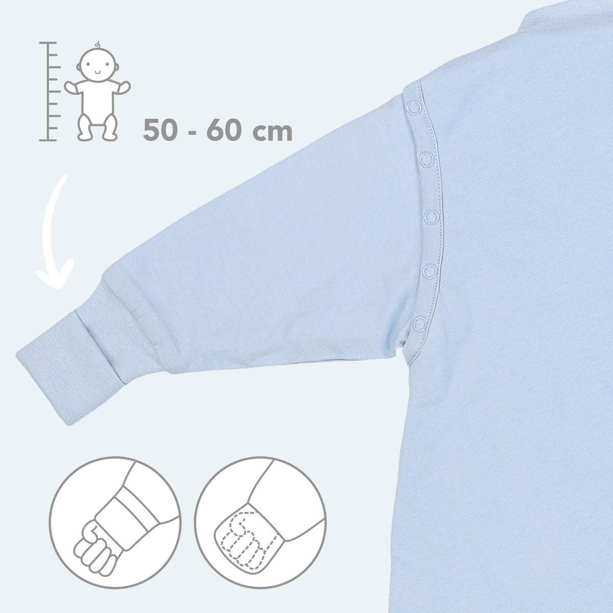 Sleeping Bag with Feet & Foldable Feet Covers - 2.5 TOG_Powder Blue_sleeve area_1202
