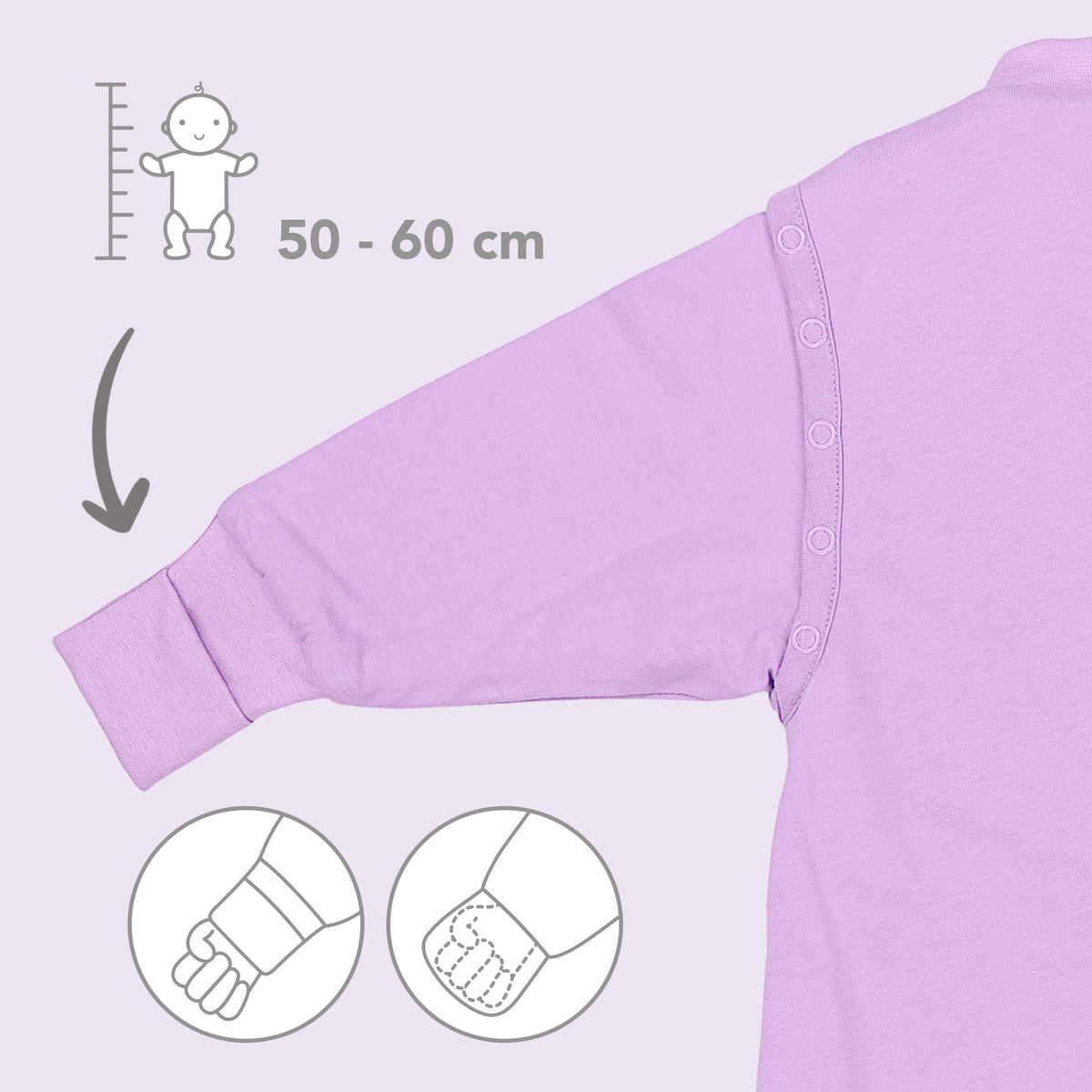 Sleeping Bag with Feet & Foldable Feet Covers - 2.5 TOG_Lilac_sleeve area_1202